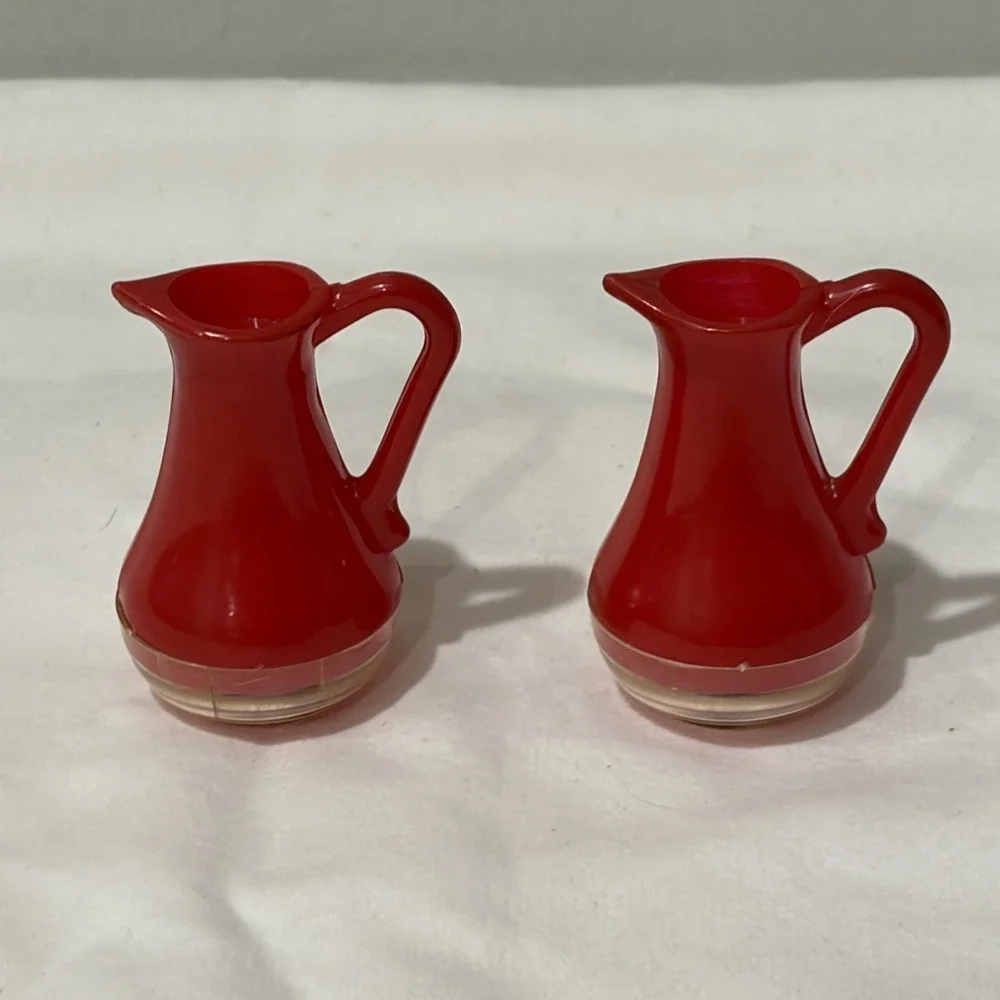 Vintage‎ Red Drink Pitchers Salt & Pepper Shakers Set Painted Kitchy 2